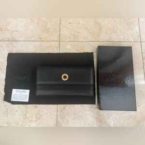 Vintage Céline Long Continental Wallet Black Calfskin Gold Snap + Full Set